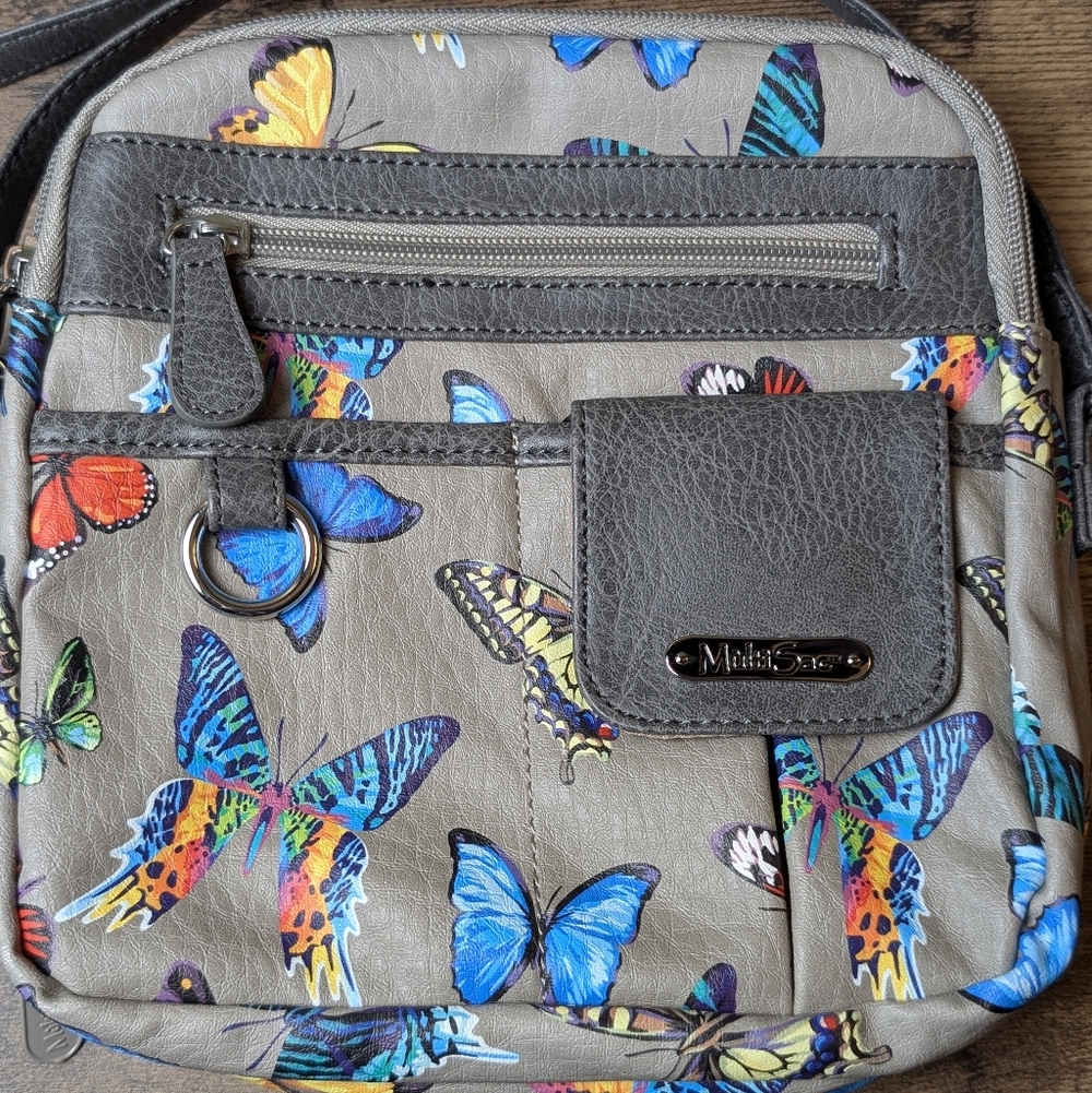 MultiSac Gray Butterfly Print Crossbody Bag - Picture 2 of 12